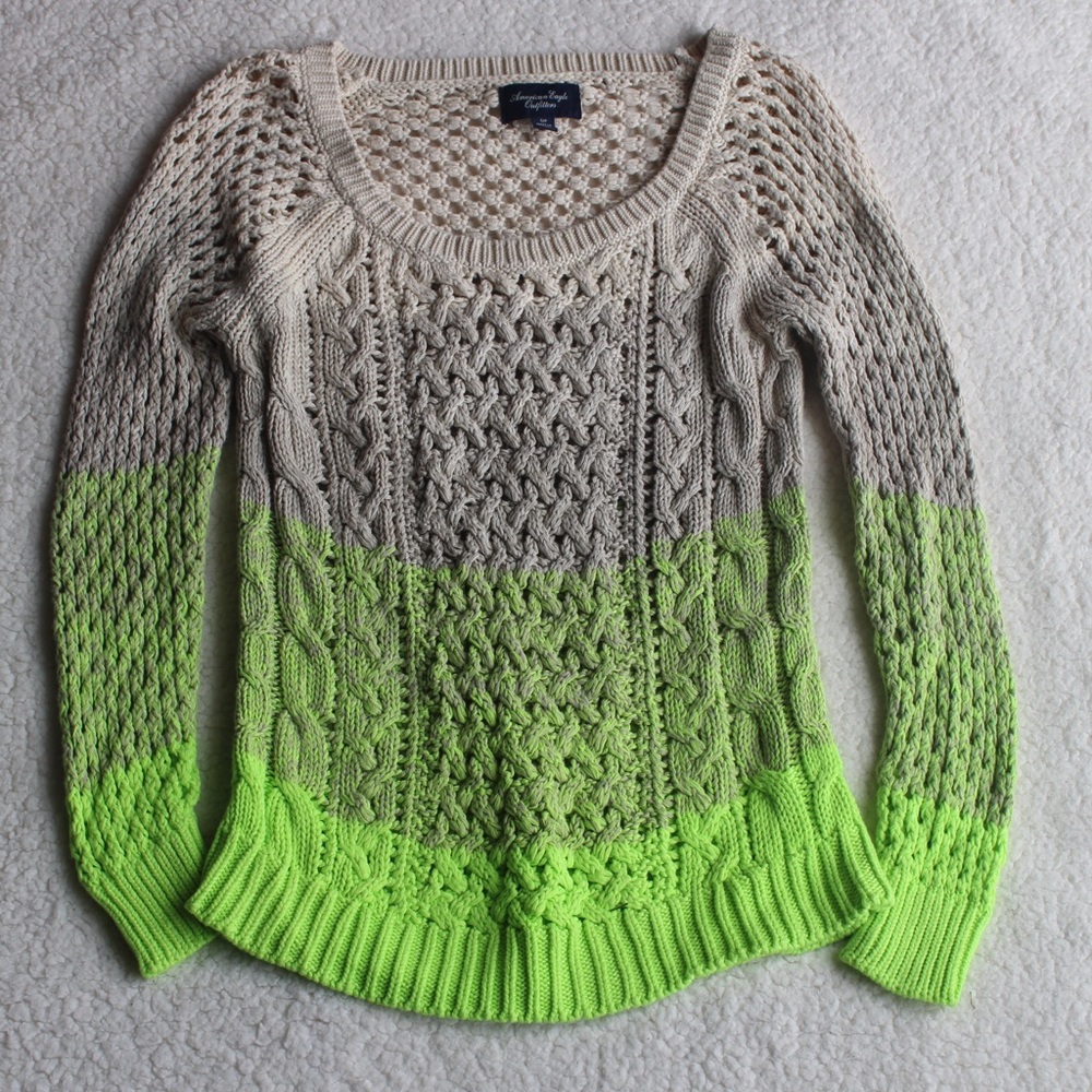 American Eagle Outfitters Sweater Tan & Neon Green
